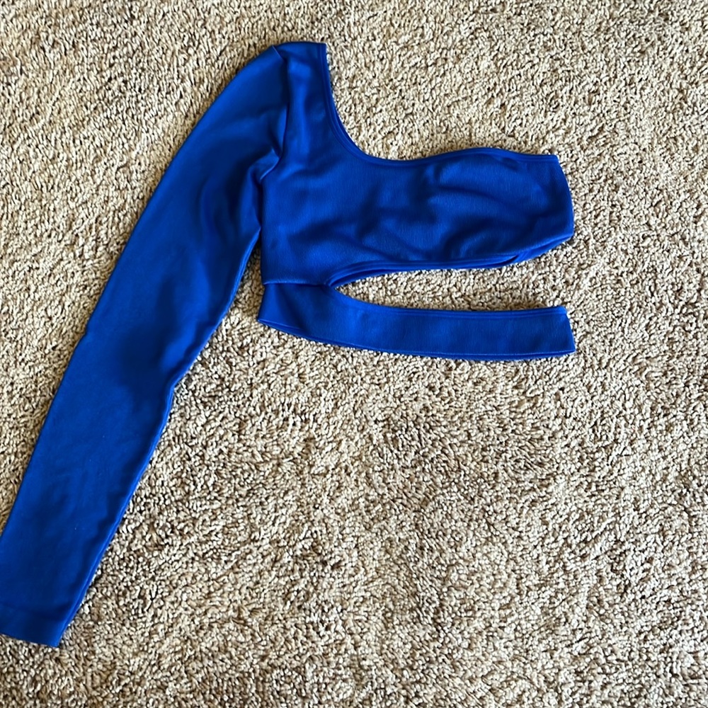 dark blue, garage one shoulder long sleeve.